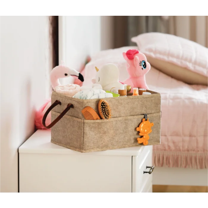 BUĞZ 3 Gözlü Deri Şeritli Çok Amaçlı Düzenleyici Organizer Kutu Keçe Sepet 03860 ( BUĞZ )