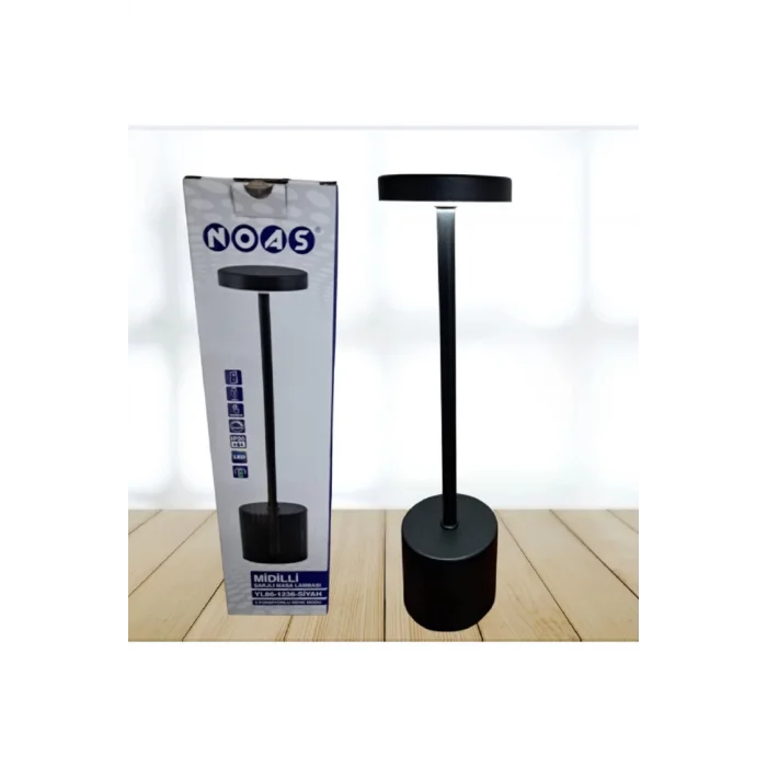  3 Işık Renkli Şarjlı Dim Edilebilir Lüks Masa Lambası Gece Lambası Siyah Renk