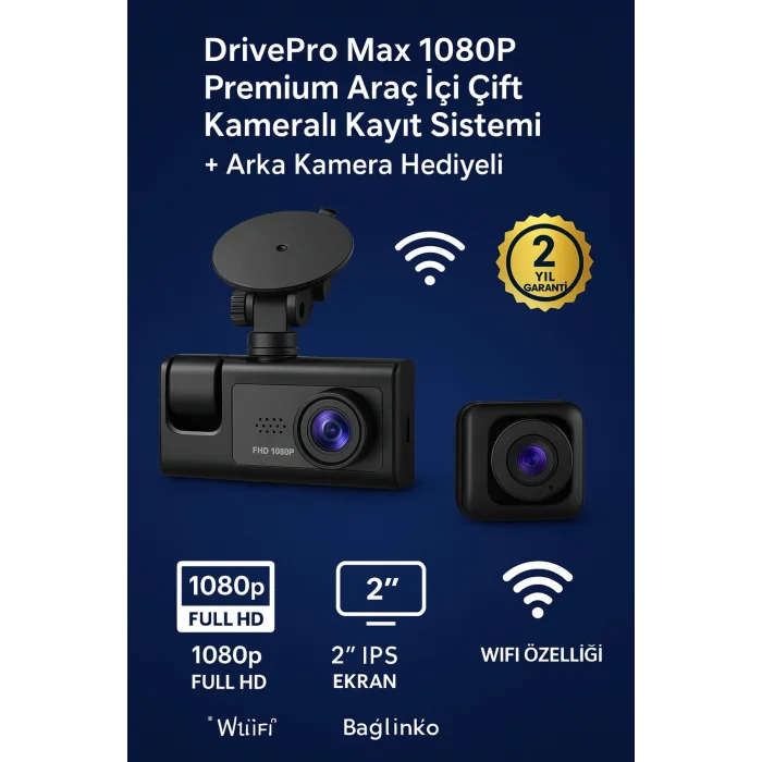BUĞZ 3 Kameralı 1080p Araç İçi Kamera LCD Ekranlı Geri Görüş Destekli Gece Görüşlü G Sensörlü