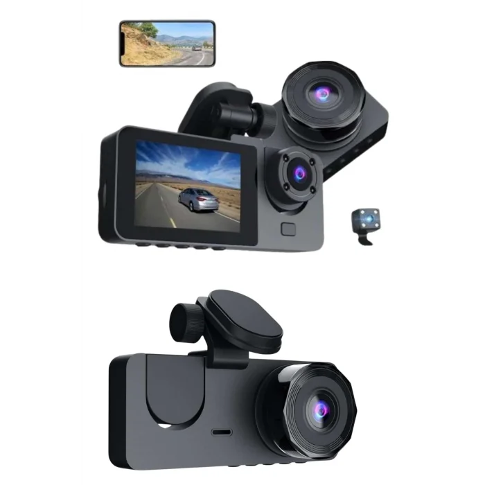  3 Kameralı 2 İnç 1080P Araç İçi Kamera Sürüş Kamerası CarPlay