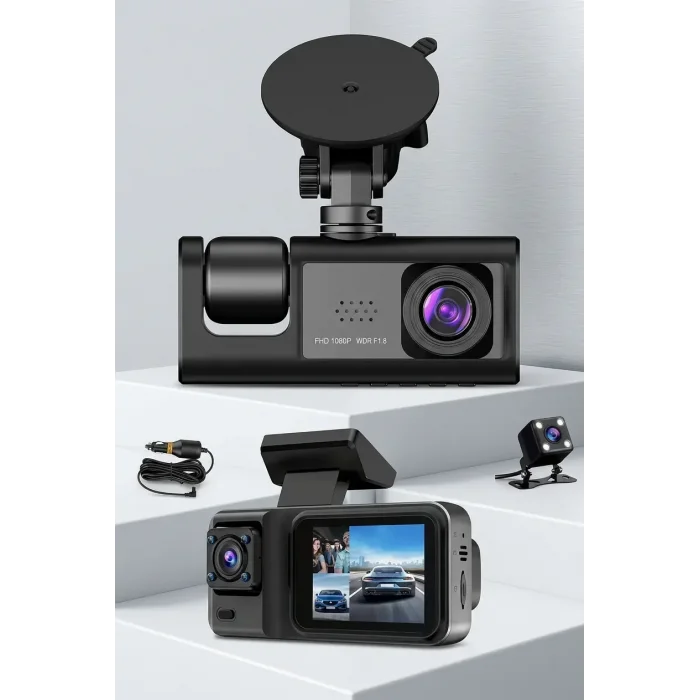 BUĞZ 3 Kameralı Dashcam Araç İçi Kamera Ön Arka İç Görüşlü Oto Kamera