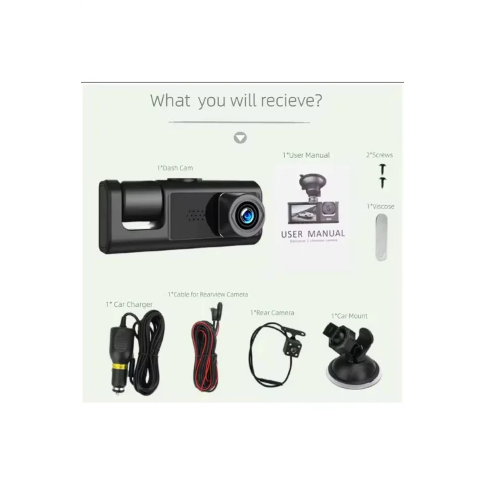  3 Kanal Araba DVR HD 1080P 3 Lensli Araç İçi KameraÜç Yönlü Kamera DVR araç kamera