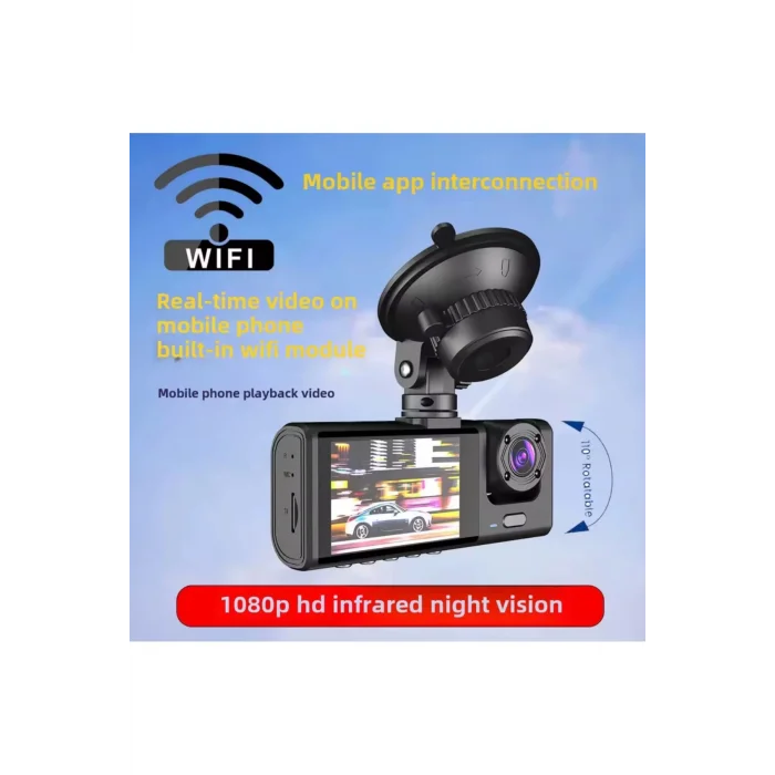  3 Kanal Araba DVR HD 1080P 3 Lensli Araç İçi KameraÜç Yönlü Kamera DVR araç kamera