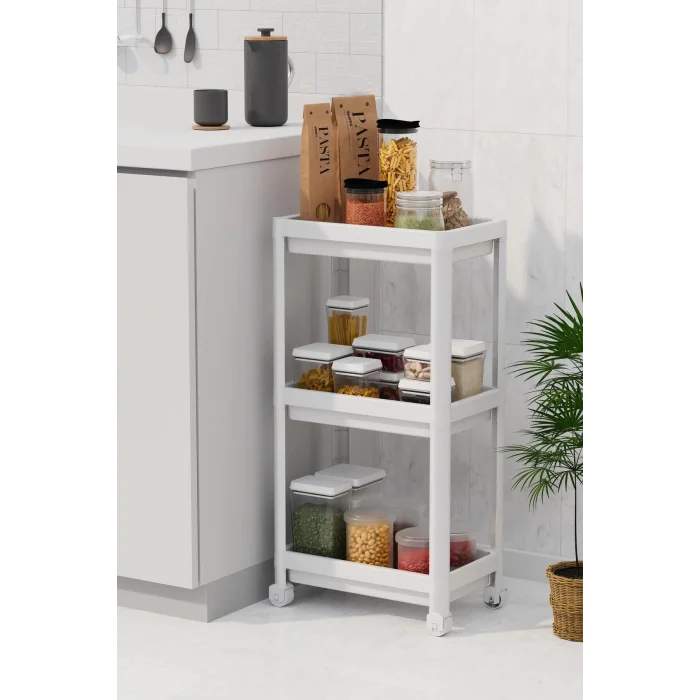  3 Katlı Banyo Raf Ünitesi (PEGGY) Beyaz Banyo Düzenleyici Şampuanlık Havluluk Dolap(BEYAZ)