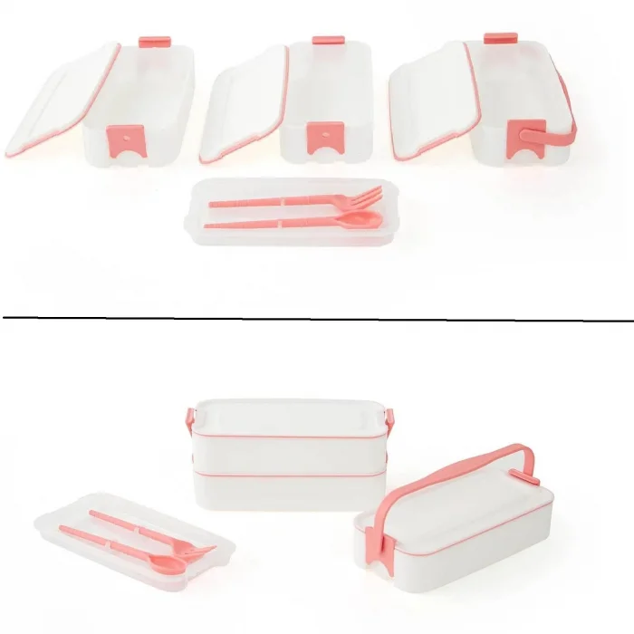 BUĞZ 3 Katlı Kulplu Beslenme Kabı  Diyet Sefer Tası Saklama Kabı Çatal Kaşıklı