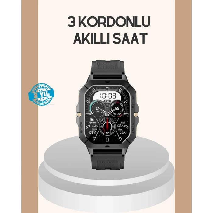BUĞZ 3 Kordonlu Akıllı Saat Uzun Pil Süreli