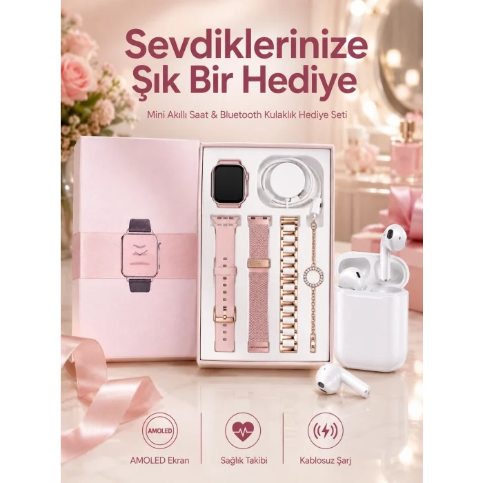 BUĞZ 3 Kordonlu Dokunmatik Ekran Akıllı Saat ve 2.Nesil Kablosuz Bluetooth Kulaklık ANC/ENC