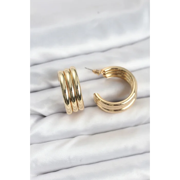 BUĞZ 3lü Görünüm 316L Çelik Gold Renk Kadın Küpe