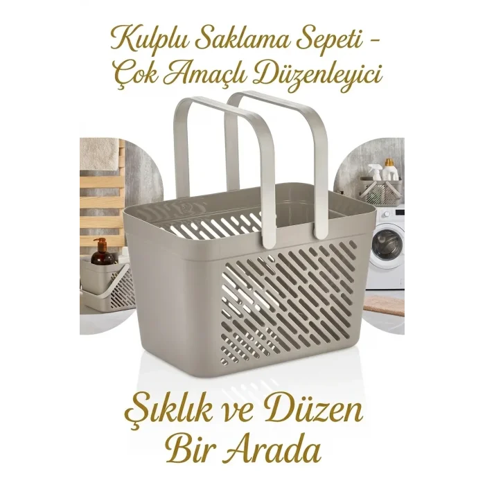 BUĞZ 3lü Gri Çok Amaçlı Kulplu Sepet Mutfak Banyo Çamaşır Organizer Seti