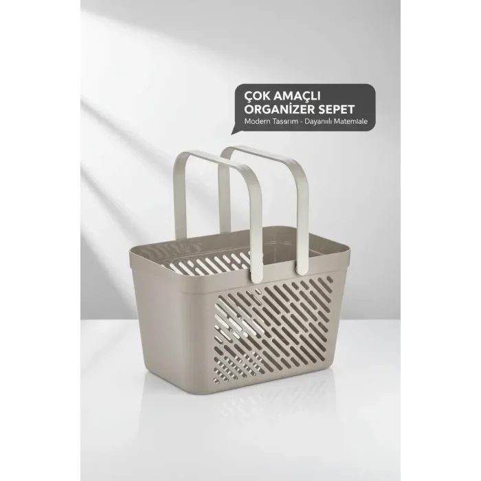 BUĞZ 3lü Gri Çok Amaçlı Kulplu Sepet Mutfak Banyo Çamaşır Organizer Seti