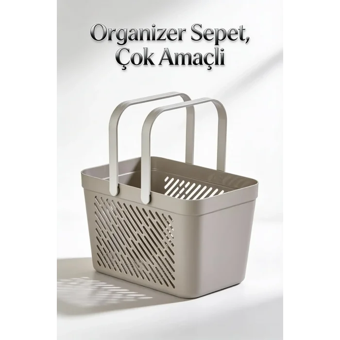BUĞZ 3lü Gri Çok Amaçlı Kulplu Sepet Mutfak Banyo Çamaşır Organizer Seti