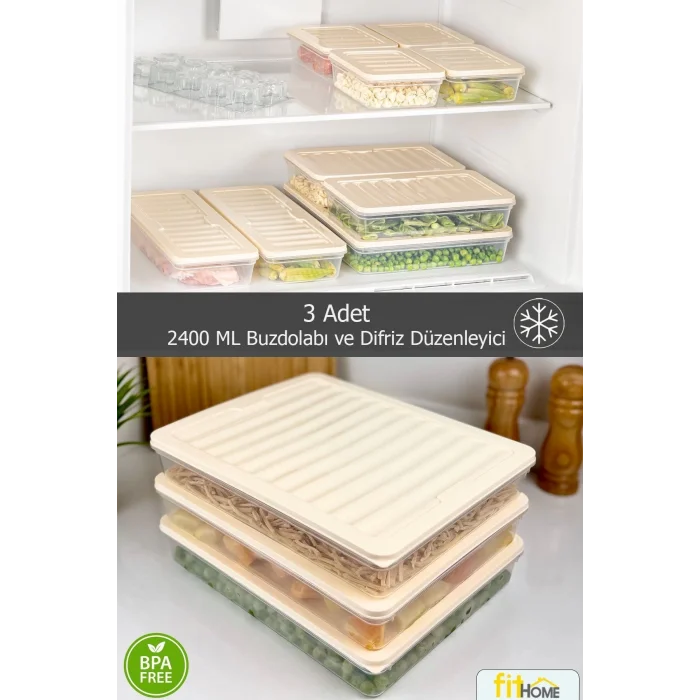  3lü Set Buzluk Buzdolabı Difriz Organizeri Mikrodalgaya Uygun Hava Almaz Saklama Kabı