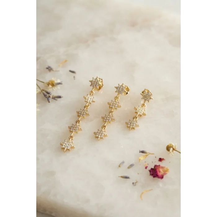 BUĞZ 3 lü Set Küpe Gold Renk Kutup Yıldızı Detaylı