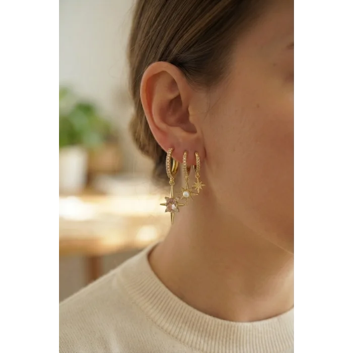 BUĞZ 3 lü Set Küpe Gold Renk Kutup Yıldızı Model