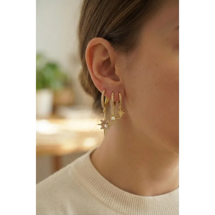 BUĞZ 3 lü Set Küpe Gold Renk Kutup Yıldızı Model - BUĞZ
