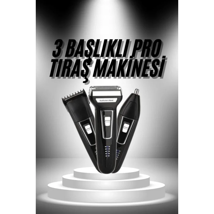  3lü Set Saç Sakal Kesme Traş Makinesi Burun Kılı Alma Tıraş Makinesi