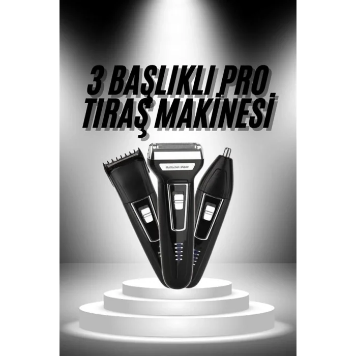  3lü Set Saç Sakal Kesme Traş Makinesi Burun Kılı Alma Tıraş Makinesi