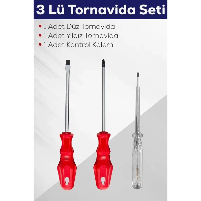 BUĞZ 3lü Tornavida Seti (düz Tornavida + Yıldız Tornavida + Kontrol Kalemi)