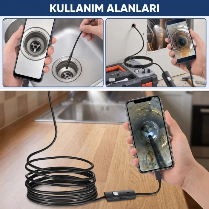 BUĞZ 3 Metre Yılan Kamera - Android Destekli - LED Işıklı - IP67 Su Geçirmez