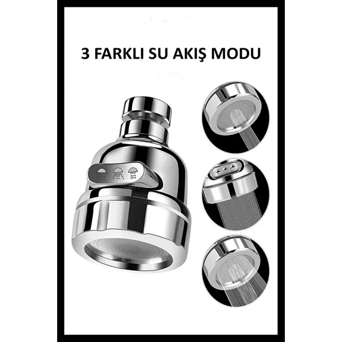 BUĞZ 3 Modlu 360 Derece Döner Krom Musluk Başlığı Su Tasarruflu Mutfak Çeşme Evye ve Lavabo Batarya Ucu