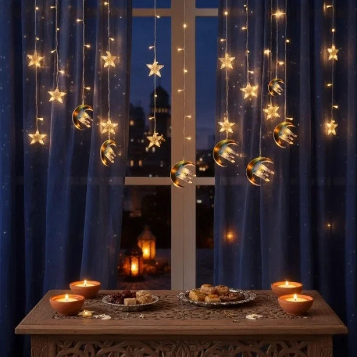 BUĞZ 3 mt Fişli Hilal Cami Yıldız Ramazan Perde LED