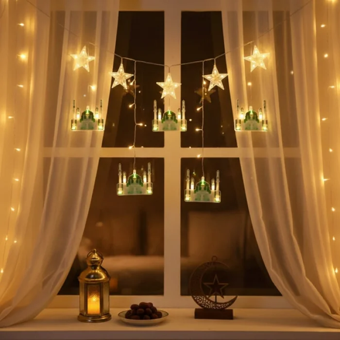 BUĞZ 3 mt Fişli Yeşil Cami Yıldız Ramazan Perde LED