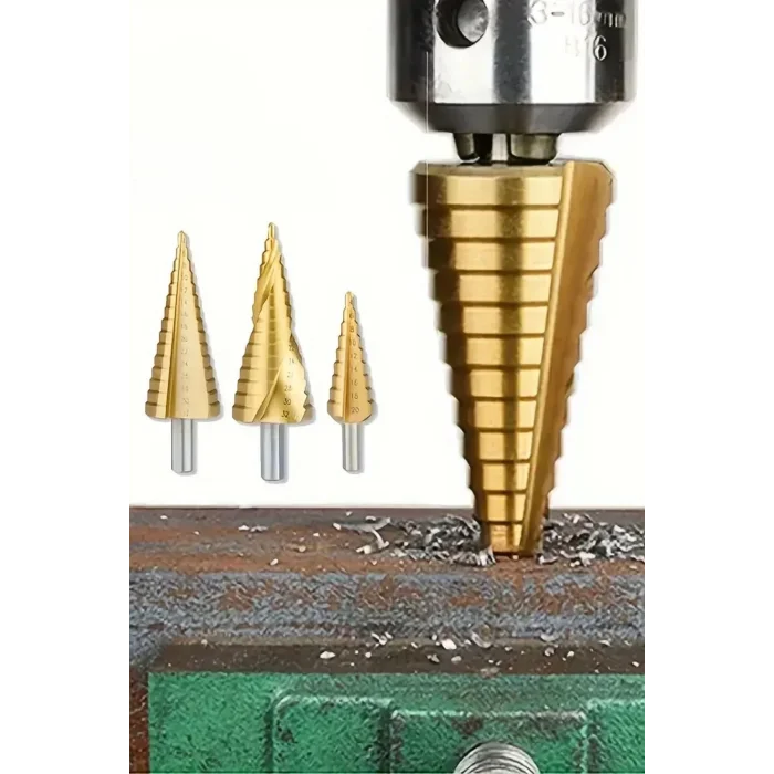  3 Parça Kademeli Matkap Ucu Paslanmaz Uç Alüminyum Sac Demir Delme Seti