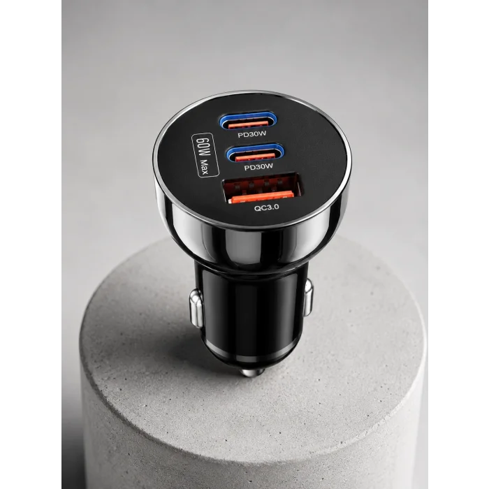 BUĞZ 3 Portlu Araç İçi Şarj Adaptörü Çift PD Type-C ve QC3.0 USB Çıkışlı