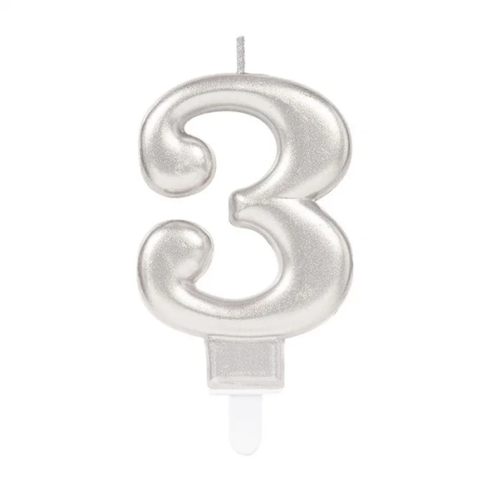 BUĞZ 3 Rakam Mum Gümüş Renk Bx40