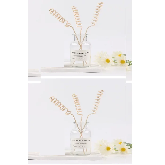 BUĞZ 3 Tek Adet 3 Model Aromaterapi Koku Dağıtıcı Rattan Şişe Ahşap Difüzör Çubuk (Spiral-Yaprak-Dalgalı)