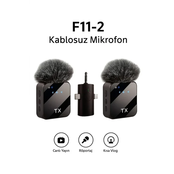 BUĞZ 3ü 1 Arada Kablosuz Yaka Mikrofonu Seti ile Type-C, Lightning ve Jack Girişli Cihazlarda Kayıt