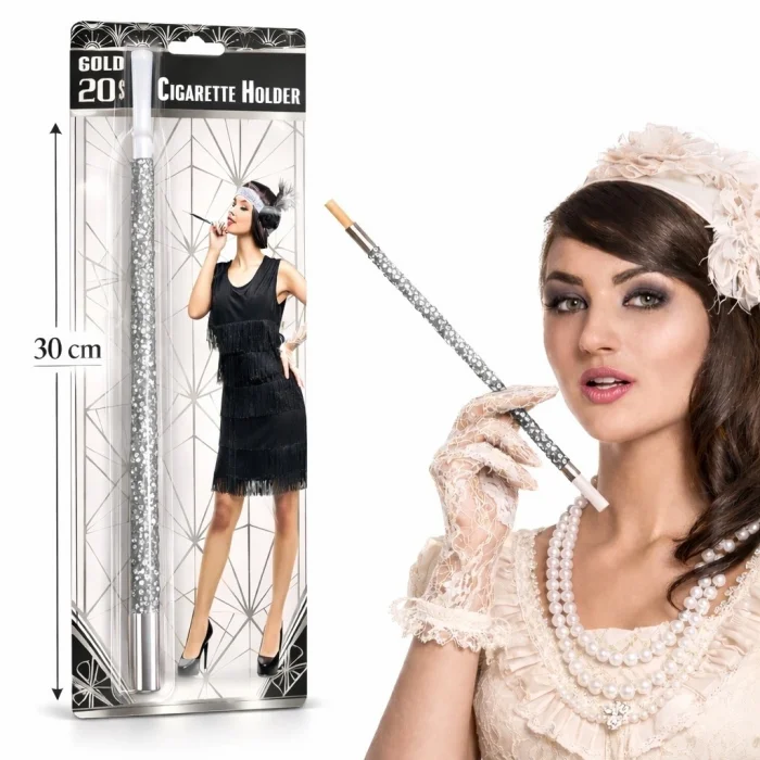 BUĞZ 30 Cm Gümüş Payetli  Tutacağı – 1920’ler Gatsby Parti Aksesuarı