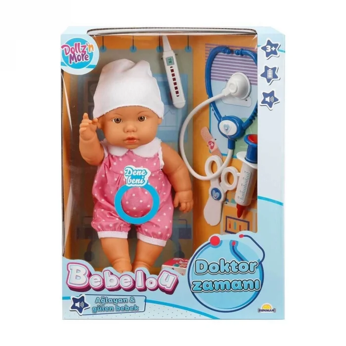 BUĞZ 30111 Bebelou Doktor Zamanı Sesli Bebek Seti 35 cm -Sunman