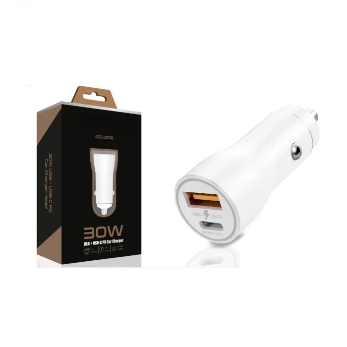 BUĞZ 30W USB ve USB-C PD Araba Şarj Cihazı Hızlı Şarj, iPhone ve Android Uyumlu, Çift Çıkışlı