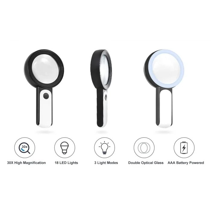 BUĞZ 30x 12ışıklı Büyüteç Taşınabilir Çıft Katmanlı Optik Cam Okuma Büyüteç 229018