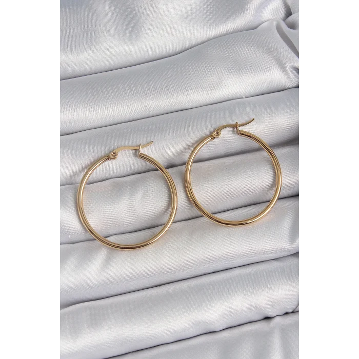 BUĞZ 316 Çelik Gold Renk 33 mm Kadın Halka Model Kadın Küpe