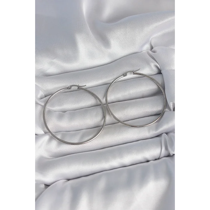 BUĞZ 316 Çelik Gümüş Renk 53 mm Halka Model Kadın Küpe