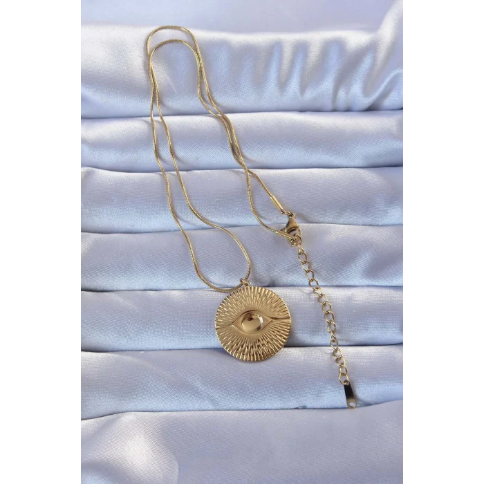 BUĞZ 316L Altın Renk İşlemeli Göz Kolye - Lisinya