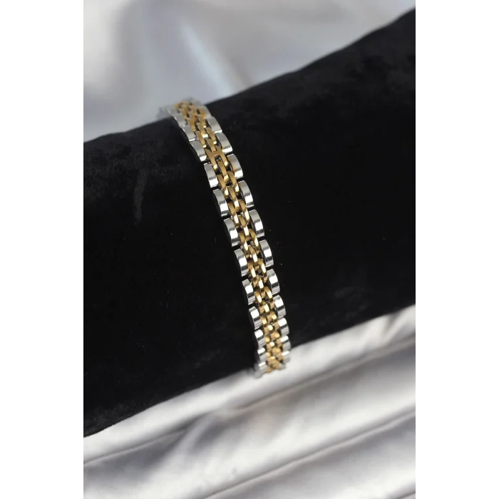 BUĞZ 316L Çelik 7 mm Kalınlıkta Gold ve Gümüş Renkli Erkek Bileklik