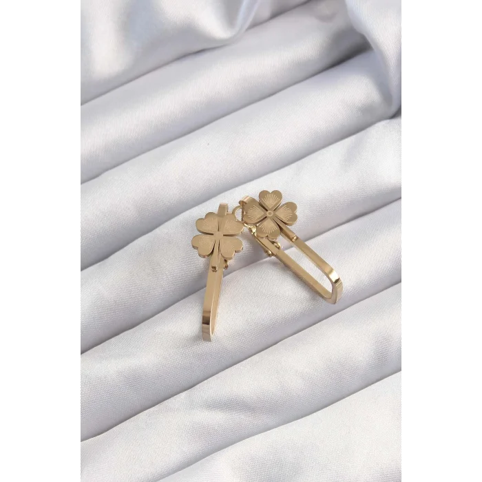 BUĞZ 316L Çelik Altın Renk Geometrik Yonca Model Küpe