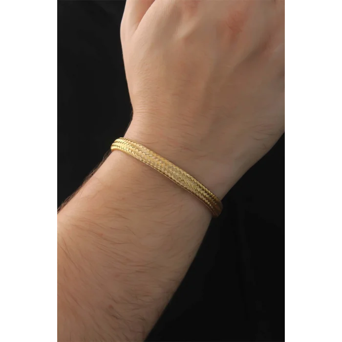 BUĞZ 316L Çelik Altın Renk Hasır Görünüm Erkek Bileklik - Lisinya