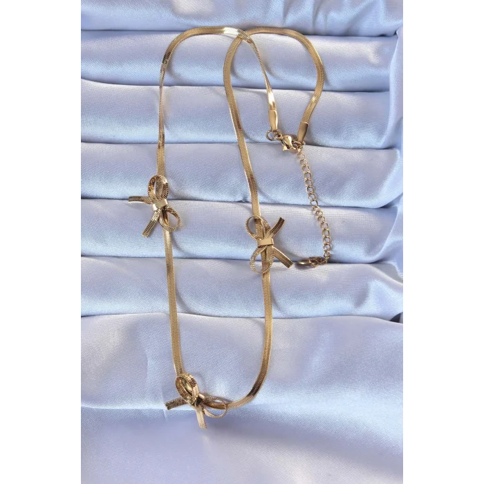 BUĞZ 316L Çelik Altın Renk İtalyan Zincirli Fiyonk Kolye - Lisinya