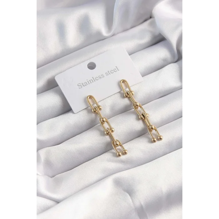 BUĞZ 316L Çelik Altın Renk Sallantılı Model Küpe