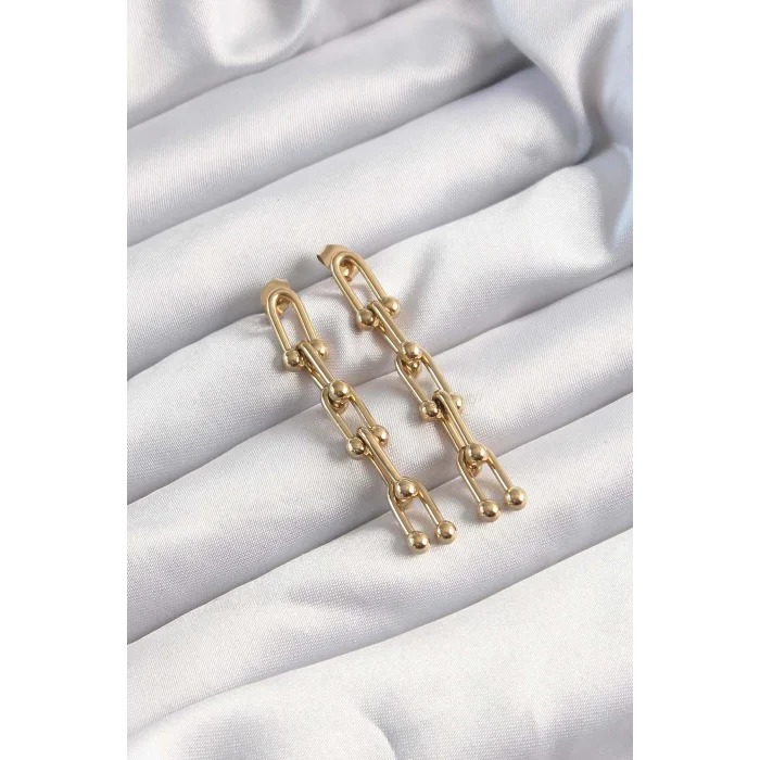 BUĞZ 316L Çelik Altın Renk Sallantılı Model Küpe - Lisinya