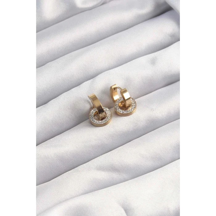 BUĞZ 316L Çelik Altın Renk Zirkon Taşlı Halka Model Küpe - Lisinya