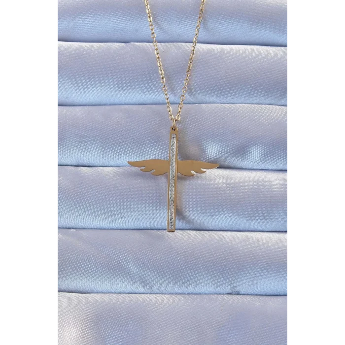 BUĞZ 316L Çelik Altın Renk Zirkon Taşlı Mikail Kolye