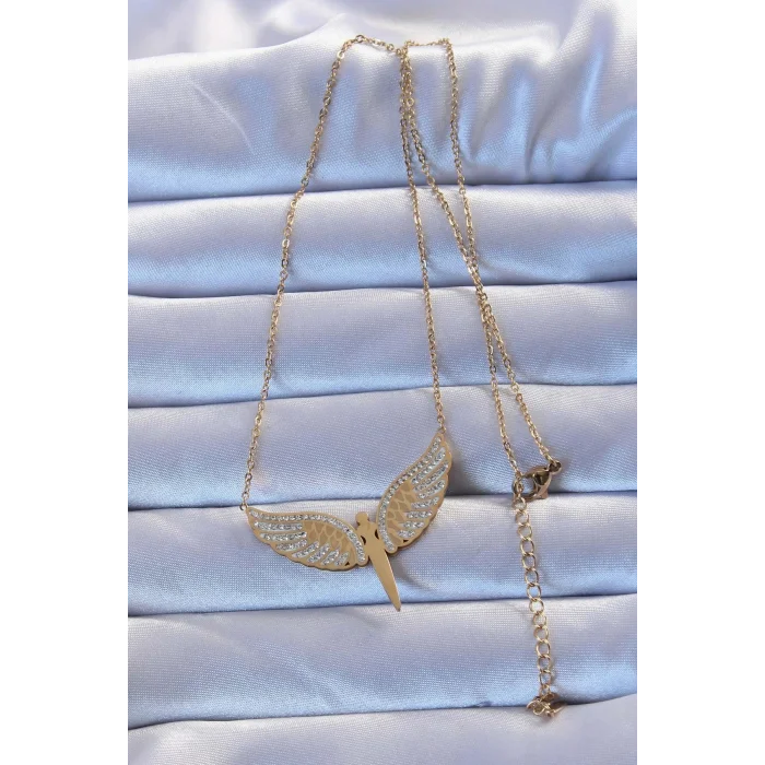 BUĞZ 316L Çelik Altın Renk Zirkon Taşlı Mikail Kolye