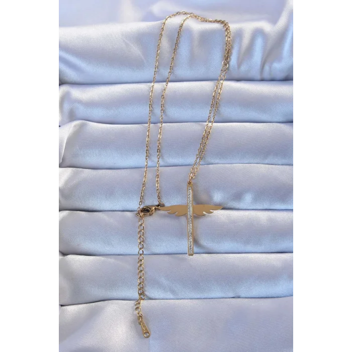 BUĞZ 316L Çelik Altın Renk Zirkon Taşlı Mikail Kolye