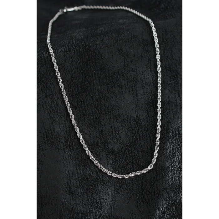 BUĞZ 316L Çelik Burgu Zincir Model Gümüş Renk Erkek Kolye