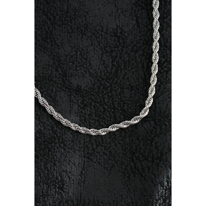 BUĞZ 316L Çelik Burgu Zincir Model Gümüş Renk Erkek Kolye